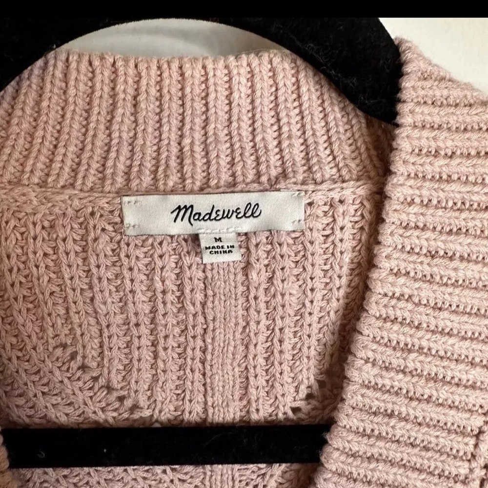 Madewell Women’s Medium Hillview Fisherman Cardigan Pink Sweater Cottagecore - Picture 4 of 6